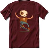 Casual skelet T-Shirt Grappig | Dieren halloween Kleding Kado Heren / Dames | Animal Skateboard Cadeau shirt - Burgundy - L