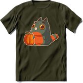 Frankenstein kat T-Shirt Grappig | Dieren katten halloween Kleding Kado Heren / Dames | Animal Skateboard Cadeau shirt - Leger Groen - L