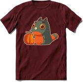 Frankenstein kat T-Shirt Grappig | Dieren katten halloween Kleding Kado Heren / Dames | Animal Skateboard Cadeau shirt - Burgundy - XXL