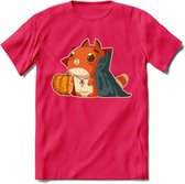 Graaf Dracula kat T-Shirt Grappig | Dieren katten halloween Kleding Kado Heren / Dames | Animal Skateboard Cadeau shirt - Roze - L