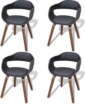 Decoways - Eetkamerstoelen 4 stuks gebogen hout en kunstleer zwart