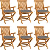 Decoways - Tuinstoelen 6 stuks met grijze kussens massief teakhout