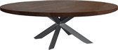 Ovale eikenhouten eettafel donkerbruin - gedraaid spinpoot onderstel - extra dik blad