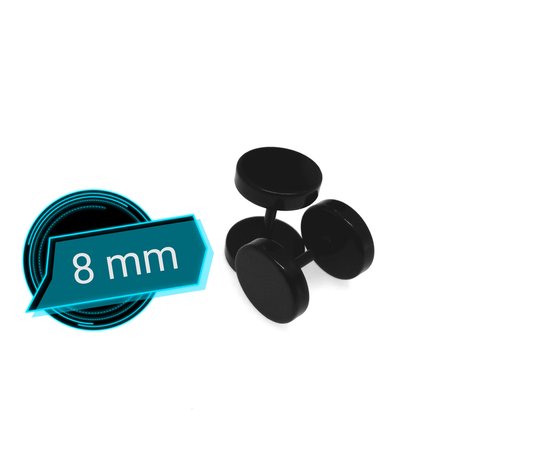 Zwarte Studs-oorbellen-Ø 8mm cool robuust afgewerkt met een-gitzwarte coating -cool-als fake plugs.