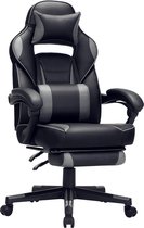 WoonWerkInterieur - Bureaustoel - Gamestoel - Racestoel- Ligstoel - Gamingchair - Grijs/Zwart - Rugkussen - Nekkussen - Synthetisch leer