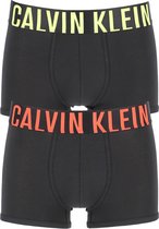Calvin Klein trunks (2-pack) - heren boxers normale lengte - zwart met zwarte tailleband met gekleurd logo -  Maat: S