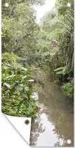 Schuttingposter Een rivier die door het dichtbegroeide regenwoud in het Nationaal park Andasibe Mantadia stroomt - 100x200 cm - Tuindoek