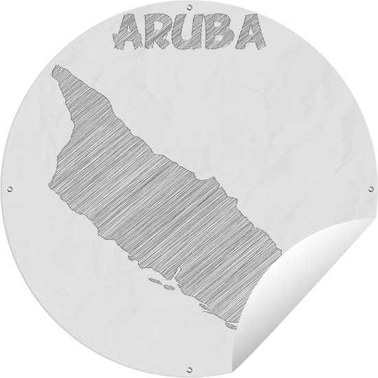 Tuincirkel Zwart-wit illustratie van een schets van Aruba - 60x60 cm - Ronde Tuinposter - Buiten