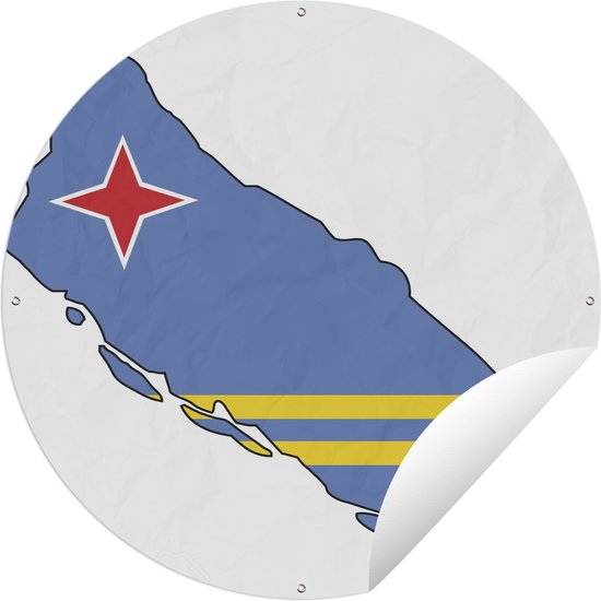 Tuincirkel Een illustratie van de vlag van Aruba in de vorm van het eiland - 90x90 cm - Ronde Tuinposter - Buiten