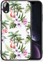Doorzichtig Hoesje Geschikt voor iPhone XR GSM Hoesje met Zwarte rand Flamingo Palms
