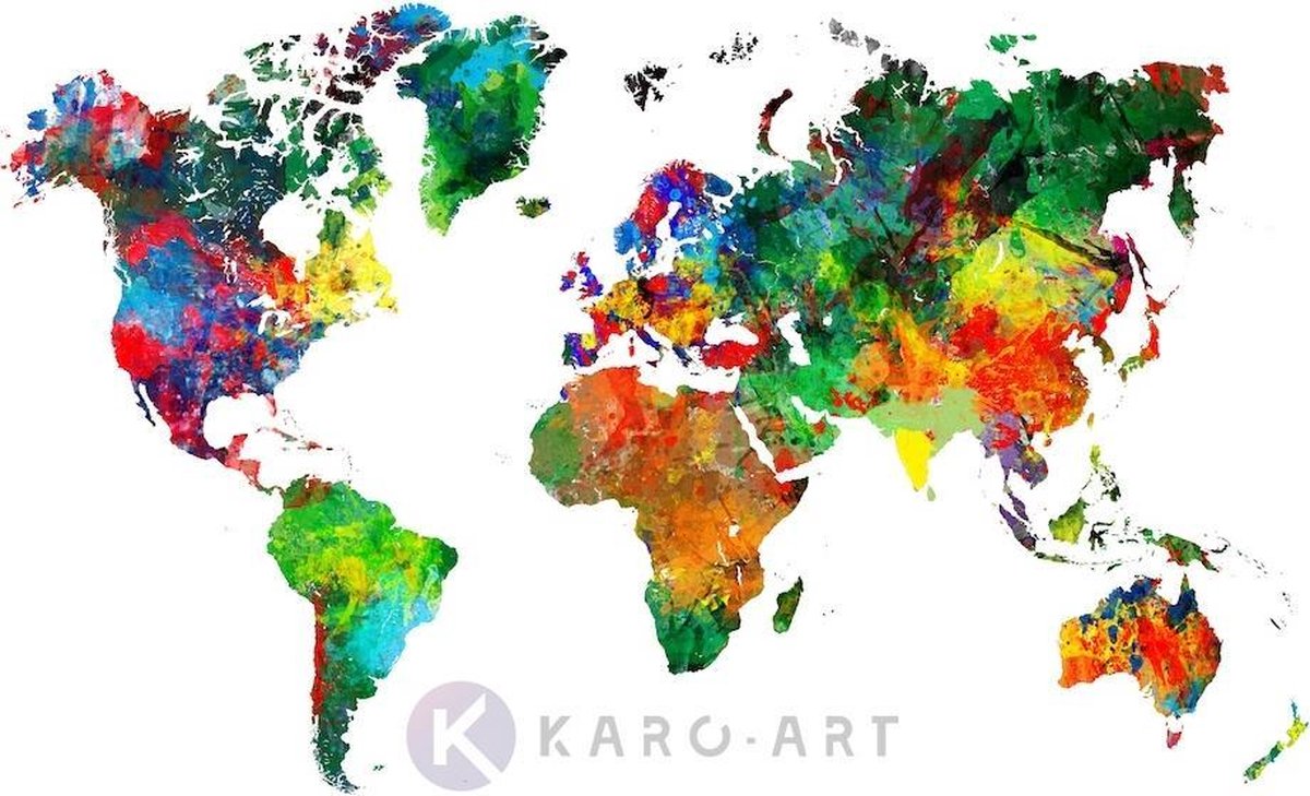 karo-art Schilderij - Wereldkaart in kleuren, multikleur, 2 maten , Wanddecoratie , Premium print
