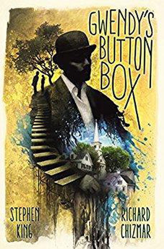 Gwendy's Button Box: een man in hoed, trap, dorp en boom.