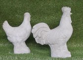 Tuinbeeld kip en haan set (Grijs) - decoratie voor binnen/buiten - beton - set kip en haan