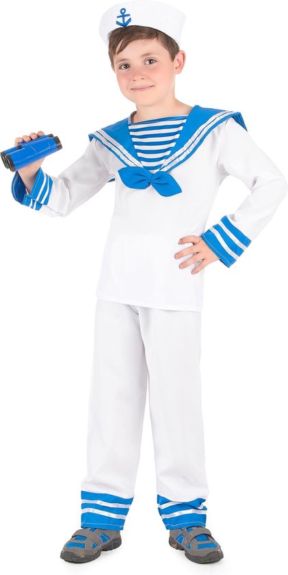 LUCIDA - Blauw-wit matrozen kostuum voor jongens - L 128/140 (10-12 jaar)
