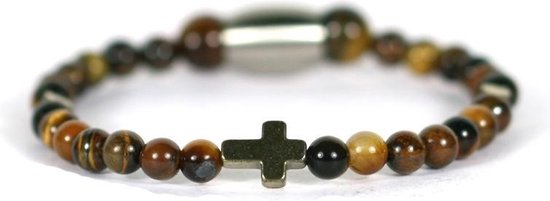 IbizaMen KIDS - croix pyrite oeil de tigre 4mm - 17cm