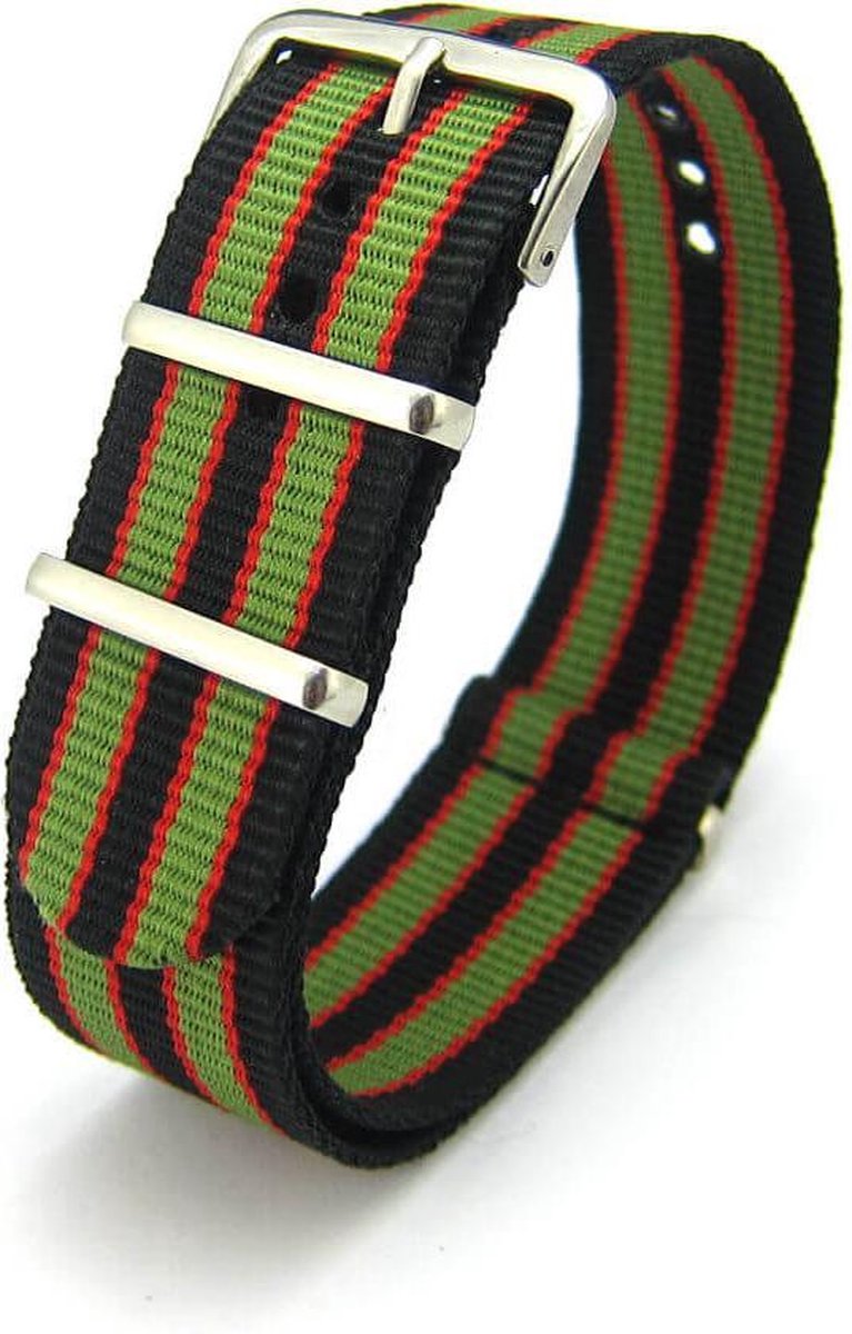 Premium Original James Bond - Nato strap 18mm - Stripe - Horlogeband Zwart Groen Rood