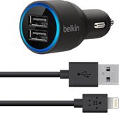 Belkin Dual Port Autolader - met Lightning Kabel en Extra USB Poort - Zwart