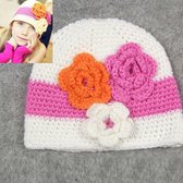 Gebreide kindermuts - Off White, Oranje en Roze