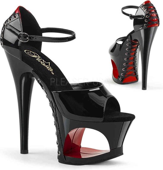 Pleaser - MOON-760FH Sandaal met enkelband, Paaldans schoenen - Paaldans schoenen - 38 Shoes - Zwart/Rood