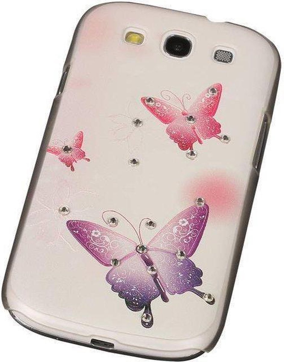 3D Hardcase met Diamant Galaxy S3 I9300 Vlinders - Back Cover Case Bumper Hoesje
