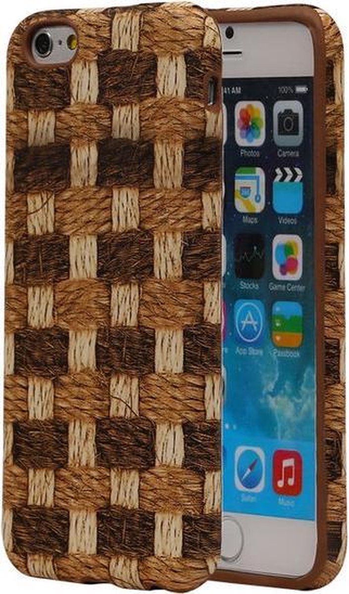 Bruin Geweven Hout Design TPU Cover Case voor Apple iPhone 6/6S Hoesje