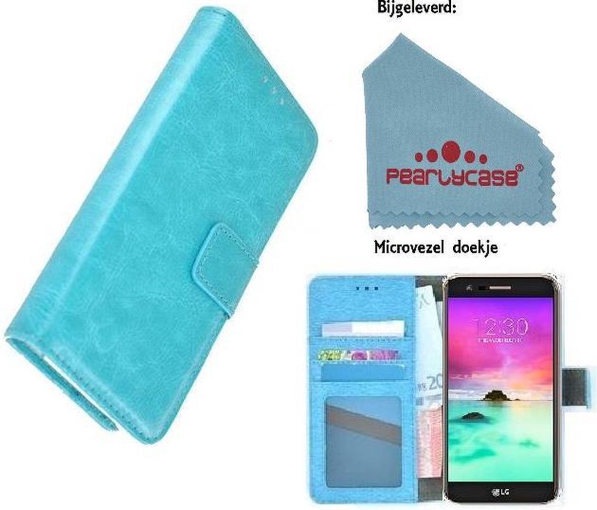 Pearlycase® Wallet Bookcase Turquoise Portemonnee Hoesje Geschikt voor LG K10 2018