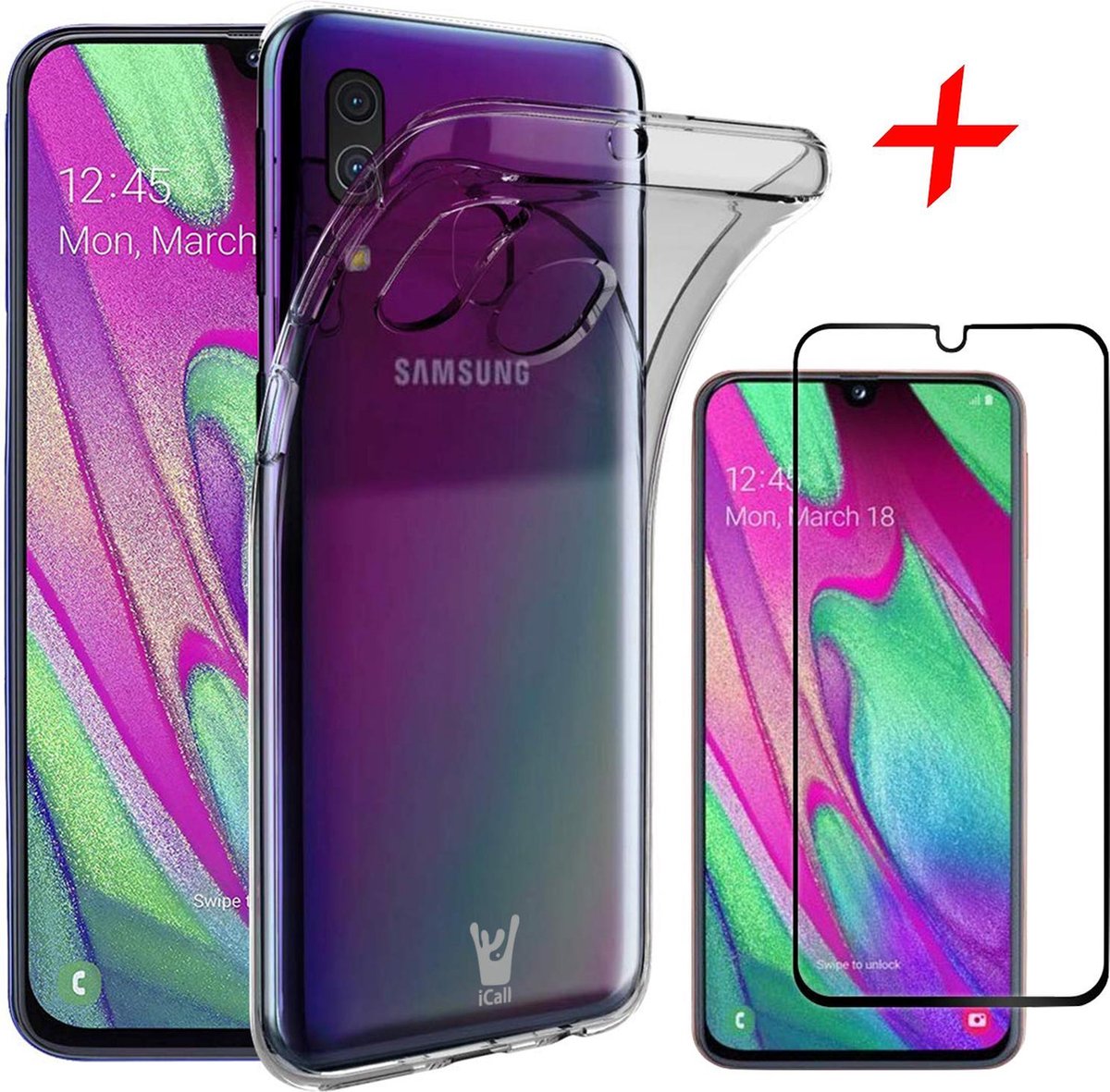 Hoesje geschikt voor Samsung Galaxy A40 Hoesje Transparant + Screen Protector Full