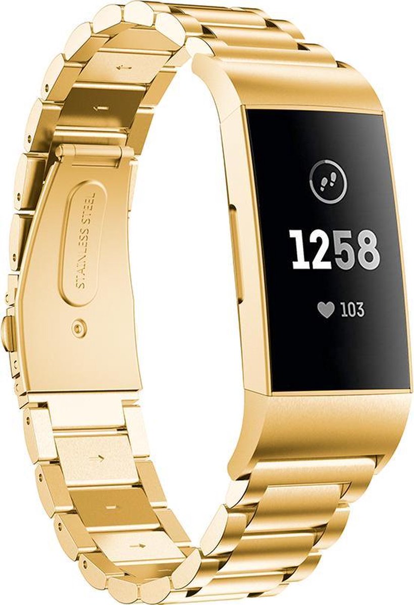 KELERINO. Metalen bandje geschikt voor Fitbit Charge 3 / Charge 4 - Schakel - Goud