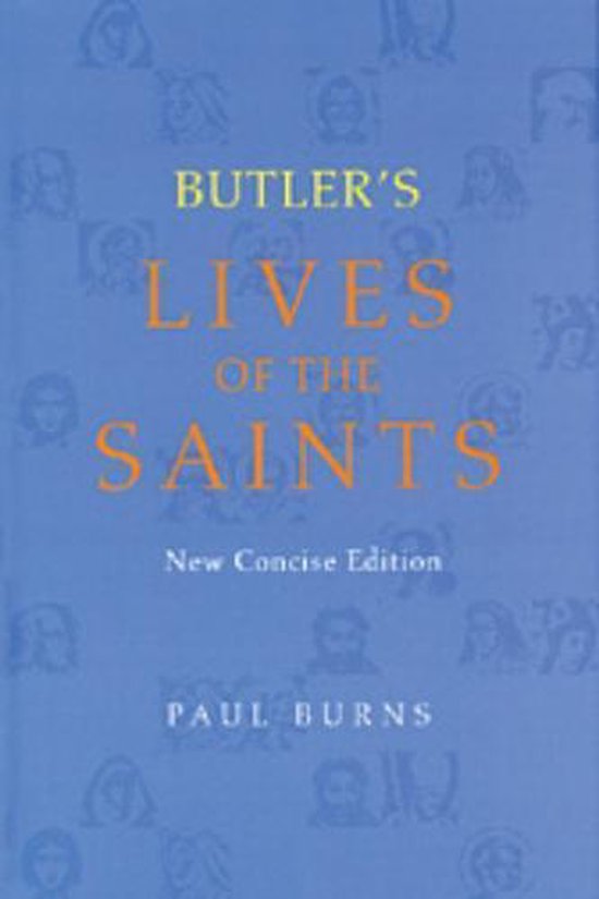 Couverture de livre 'Butler's Lives of the Saints' en New Concise Edition par Paul Burns. Bleu avec des portraits de saints.