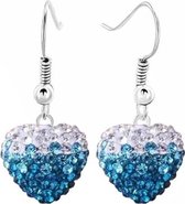 Fako Bijoux® - Oorbellen - Disco Dots - Hanger - Hart Duo - Lichtblauw