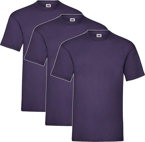 3 Pack Shirts Fruit of the Loom Ronde Hals Paars Maat XL Valueweight