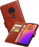 Zakelijke Book Case Telefoonhoesje Geschikt voor de Motorola Moto G7 - Portemonnee Hoesje - Pasjeshouder Wallet Case - Bruin