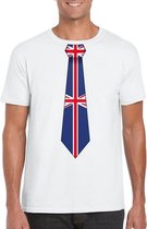 Wit t-shirt met Groot Brittannie vlag stropdas heren - Engeland supporter L