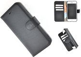 Apple iPhone 6/6S Echt Leer Handmade Wallet Bookcase Pearlycase® Hoesje Effen Zwart