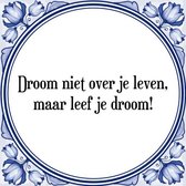 Tegeltje met Spreuk (Tegeltjeswijsheid): Droom niet over je leven, maar leef je droom! + Kado verpakking & Plakhanger