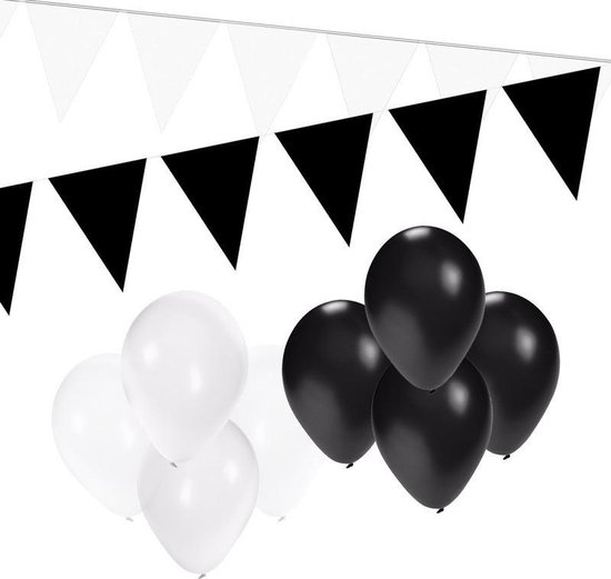 Zwart / wit versiering pakket - slingers en ballonnen