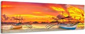 Boten bij zonsondergang - Canvas Schilderij Panorama 158 x 46 cm