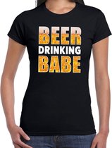 Oktoberfest Beer drinking babe drank fun t-shirt zwart voor dames - bier drink shirt kleding XS