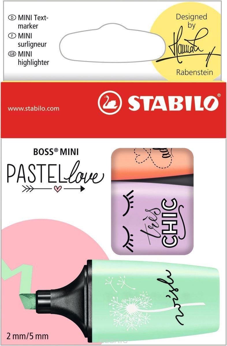 Stabilo BOSS MINI Pastellove markeerstift, doosje van 3 stuks in geassorteerde pastelkleuren Multicolour