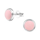 Kinderoorbellen zilver rond licht-roze met zilveren rand