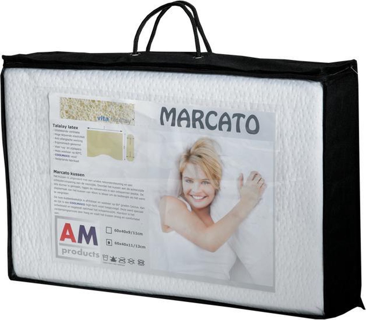 AM Products - Talalay Marcato - Latex - Hoofdkussen - Wit - Soft - 9/11cm