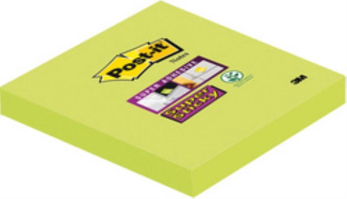 Post-itÂ® Super Sticky notes, Aspergegroen, 76mm x 76 mm, 6 blokken, Individueel Verpakt, 90 Blaadjes/Blok