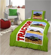 Good Morning Flanel TRACTOR Dekbedovertrek - Eenpersoons - 140x200/220 cm - Multi/Groen