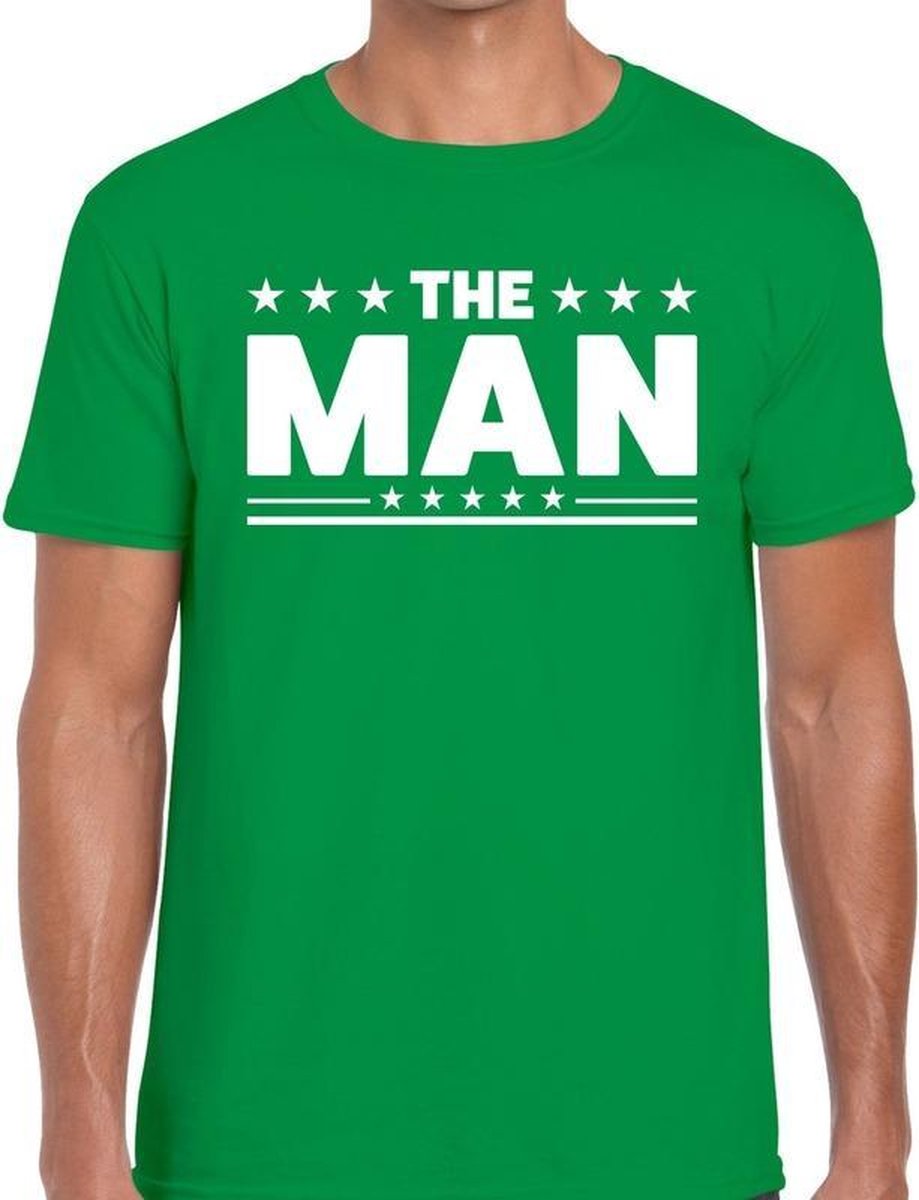 Afbeelding van product Bellatio Decorations  The Man tekst t-shirt groen heren - feest shirt The Man voor heren L  - maat L