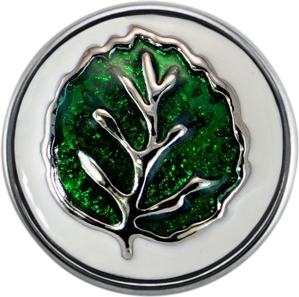 Quiges - Dames Click Button Drukknoop 18mm Blad Groen/Wit - EBCM067