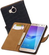 Croco Bookstyle Wallet Case Hoesjes voor Huawei Y5 / Y6 2017 Zwart
