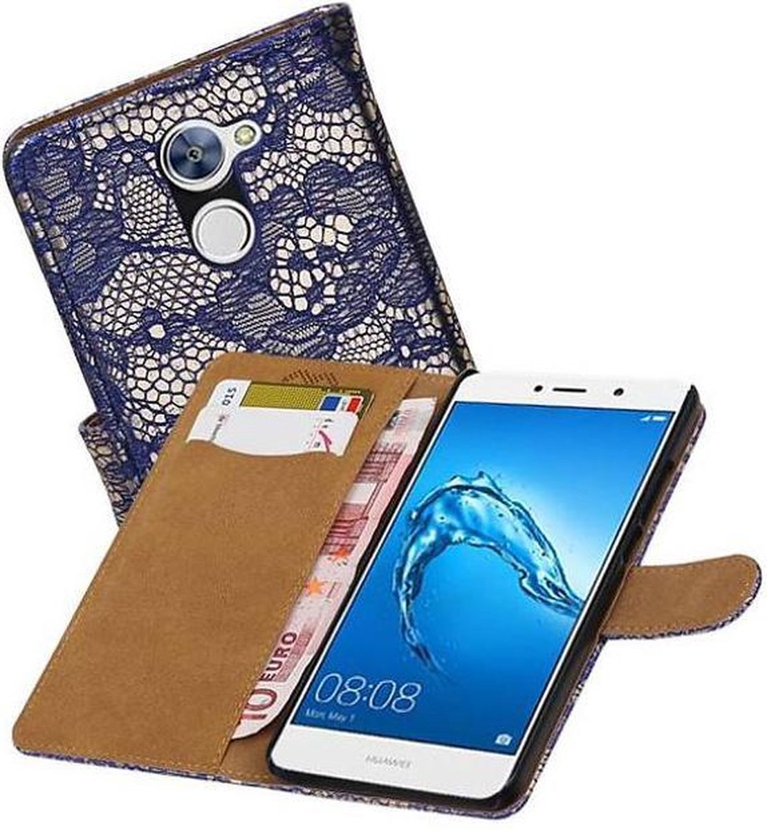 Lace Bookstyle Wallet Case Hoesjes Geschikt voor Huawei Y7 / Y7 Prime Blauw