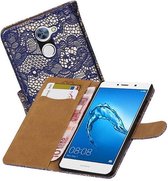 Lace Bookstyle Wallet Case Hoesjes voor Huawei Y7 / Y7 Prime Blauw