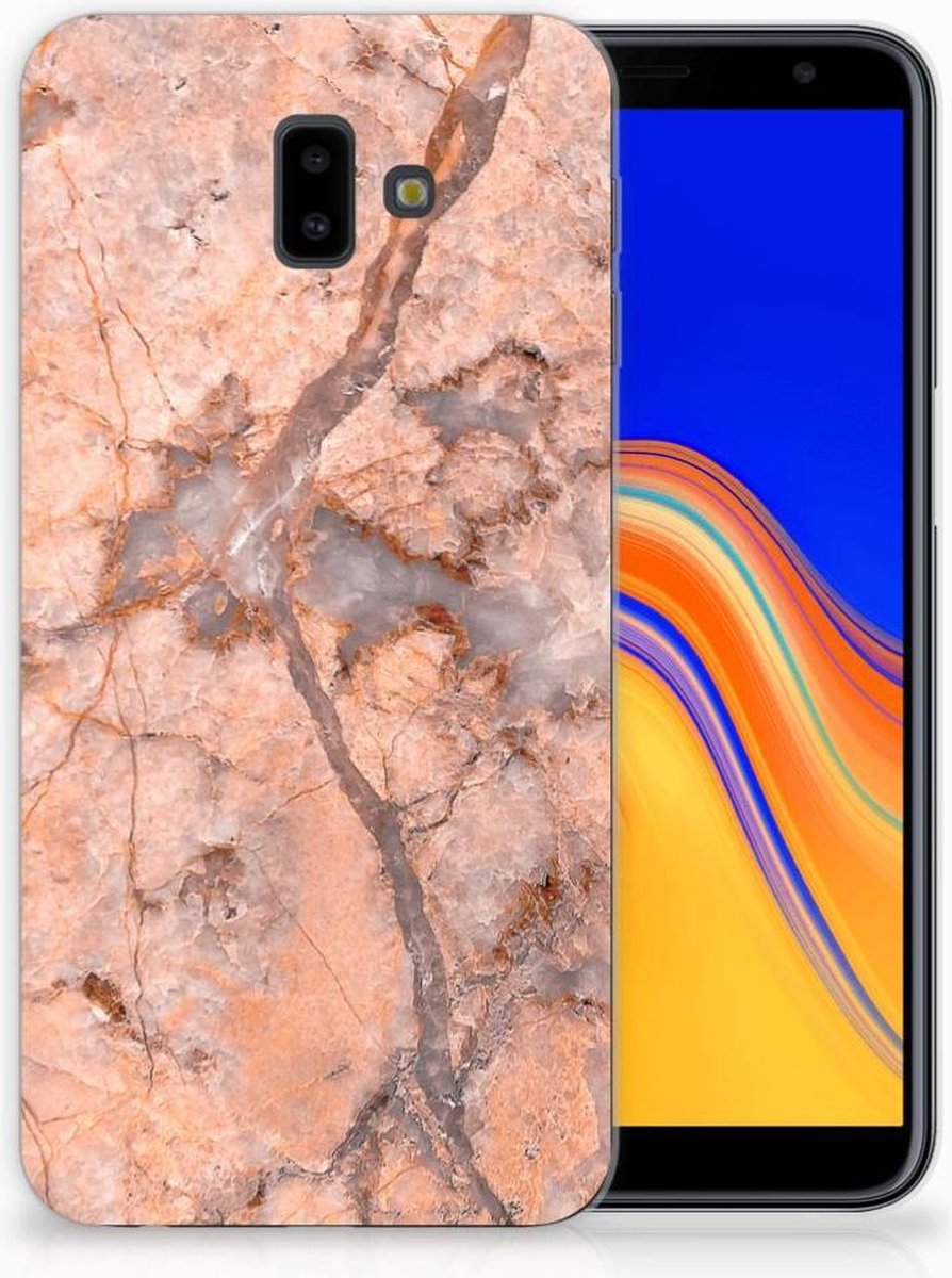 Samsung Galaxy J6 Plus (2018) TPU Siliconen Hoesje Marmer Oranje