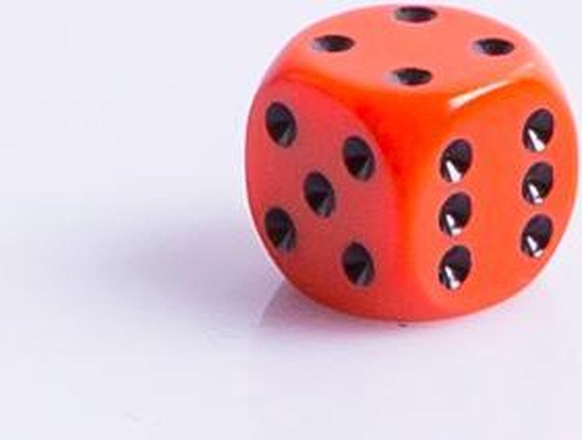 6 Vlakken Dobbelsteen Oranje met Zwarte Stippen 16mm Set van 12 | Games